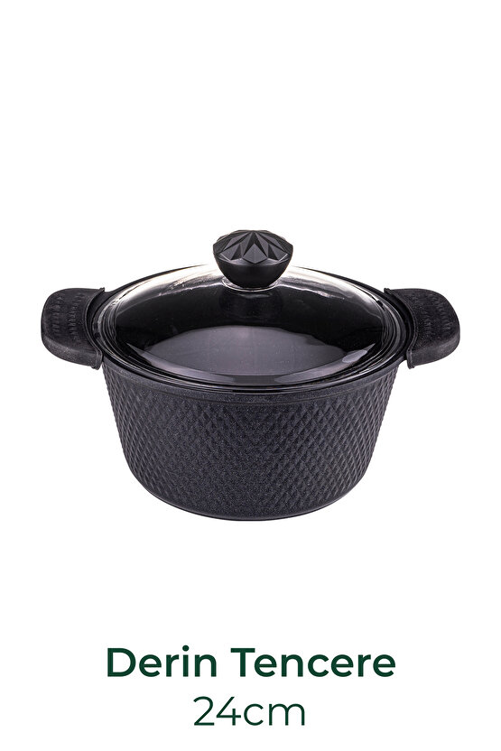 Giza - 8 Parça Granit Tencere Seti Siyah