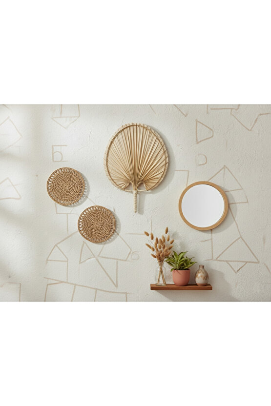 Aura Large Boy Palmiye Yaprağı Duvar Süsü, Japon Yelpazesi Bohem Stil Dekorasyon, 43 x 30 cm