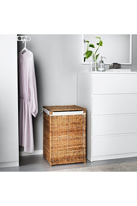 Rattan Çamaşır Sepeti 80 Litre MeridyenDukkan Naturel Kirli Çamaşır Sepeti