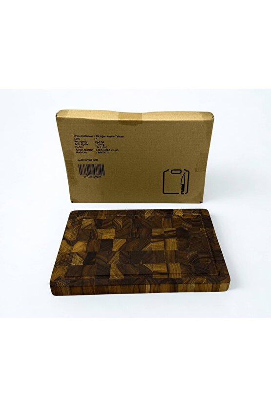 Tik Chef Kesme Tahtası Medium Boy ENDGRAIN 30×20×3 cm Masif Ahşap Doğrama tahtası Sunum Tahtası