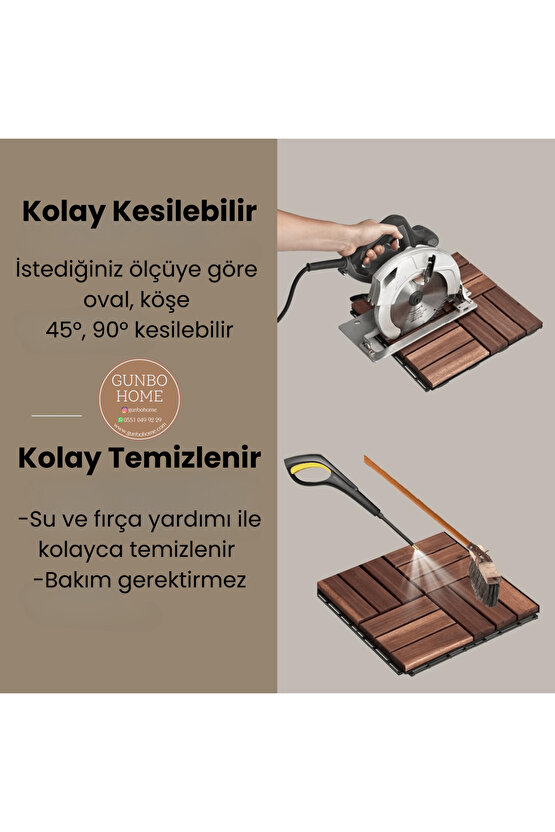 Runnen Akasya Ağacı Yer Karosu 9 Adet Bahçe Banyo Deck Ahşap Karo Masif Yer Döşemesi Balkon Deck