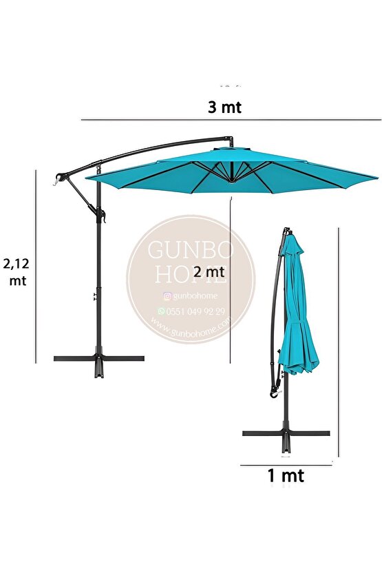 3 Mt 8 Kaburga Full Demir 21 Kg TURKUAZ Bahçe Şemsiyesi Full Set Havuz Şemsiyesi Büyük Şemsiye