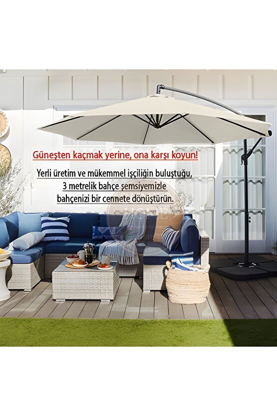 3 Mt 8 Kaburga Full Demir 21 Kg EKRU Bahçe Şemsiyesi Full Set Havuz Şemsiyesi Büyük Şemsiye