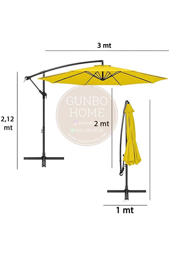 3 Mt 8 Kaburga Full Demir 21 Kg SARI RENK Bahçe Şemsiyesi