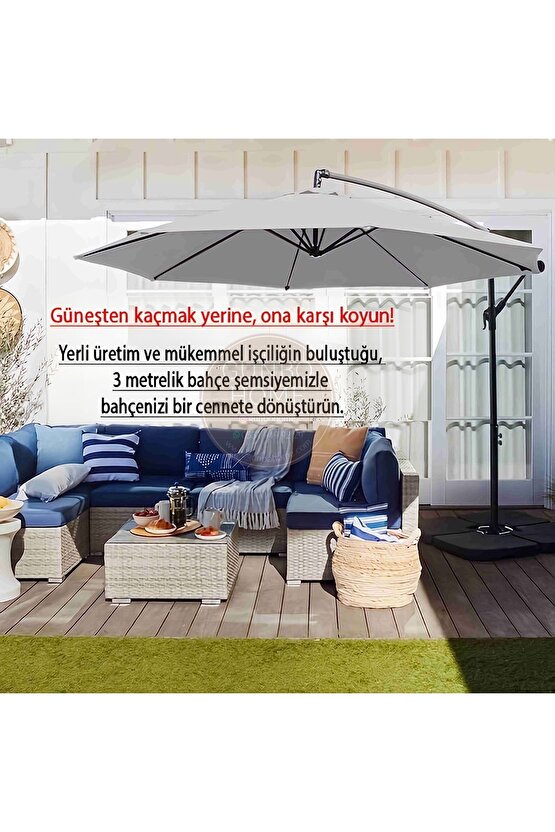 3 Mt 8 Kaburga Full Demir 21 Kg Gri Bahçe Şemsiyesi Full Set Havuz Şemsiyesi Büyük Şemsiye