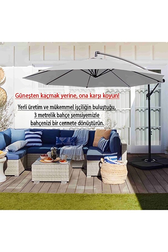 3 Mt 8 Kaburga Full Demir 21 Kg Gri Bahçe Şemsiyesi