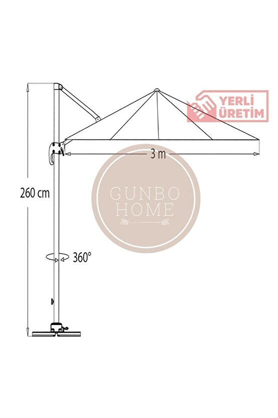 3*3 Kare Bahçe Şemsiyesi Tam Profesyonel 360 Derece Döner Pedallı Güneş Açılı Dış Alan Şemsiyesi