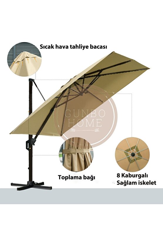 3 X 3 Kare Dev Bahçe Şemsiyesi Tam Rpofesyonel Bahçe Şemsiyesi Teras Şemsiyesi Muz Şemsiye Ampul