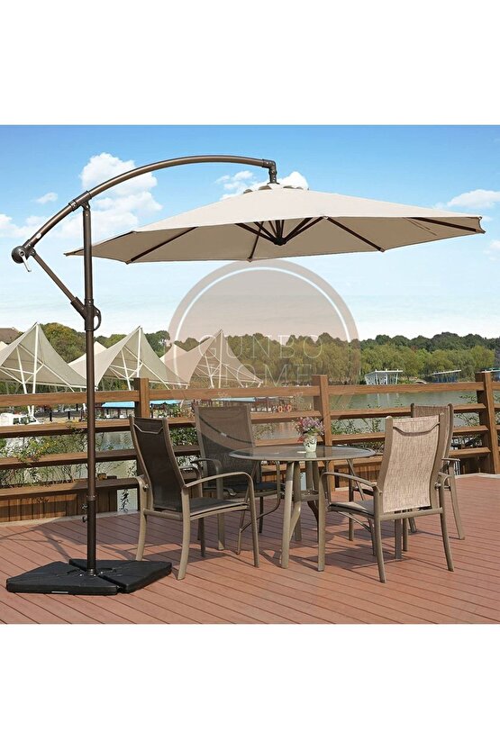 3 Metre EKRU Renk Bahçe Teras Şemsiyesi Suya dayanıklı UV 50 + Faktöriyel Güneş Korumalı Açılı