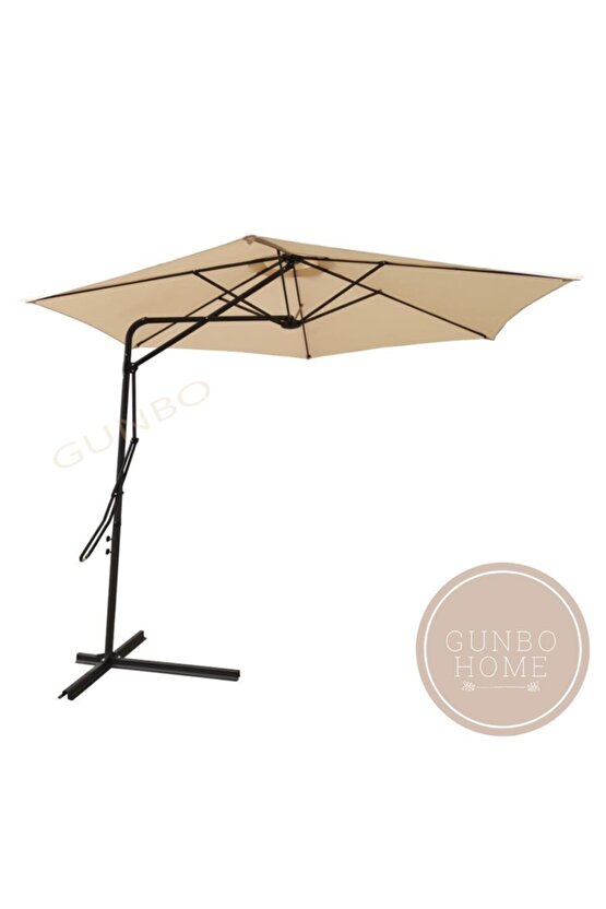 3 Mt Ekru Şemsiye 50 + Uv Koruma Suya Dayanıklı Otomatik Bahçe Şemsiyesi Teras Gölgeliği