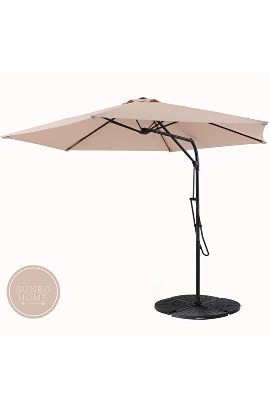 3 Mt Ekru Şemsiye 50 + Uv Koruma Suya Dayanıklı Otomatik Bahçe Şemsiyesi Teras Gölgeliği