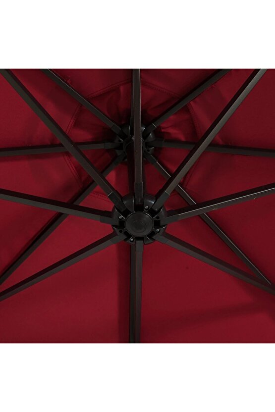 3x3 Bahçe Şemsiyesi Katlanir Bahce Teras Balkon Şemsiyesi Gölgelik Muz Ampul Şemsiye 3 Mt Bordo