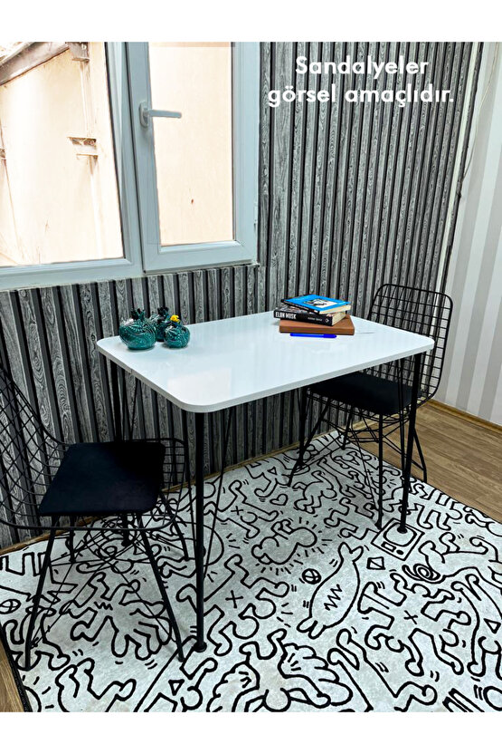 Siyah Metal Ayaklı 60x90 Beyaz Mutfak-balkon-çalışma Masası