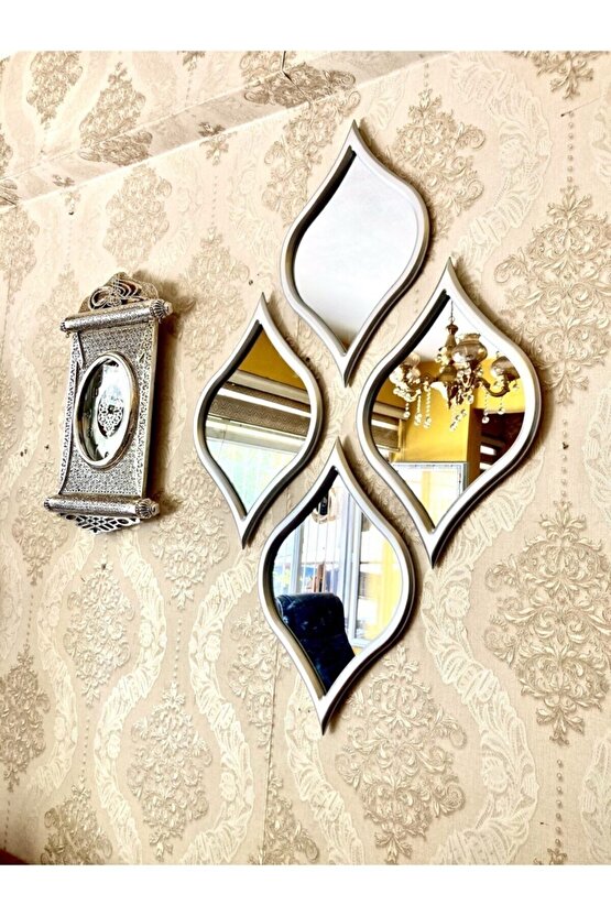 Dekor Dekoratif Ahşap Damla Model 4 Adet Ayna