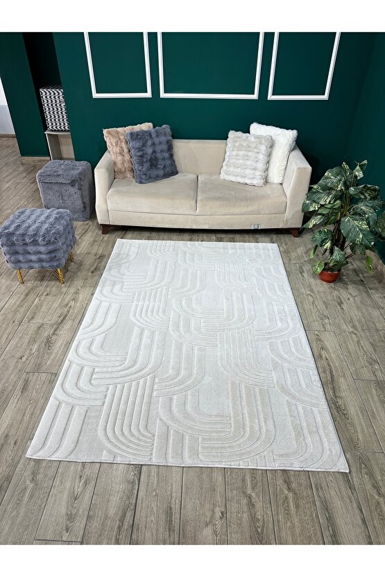 Modern Yumuşak Dokulu Tüy Dökmez Yıkanabilir Tavşan Tüyü Peluş Halı Taş