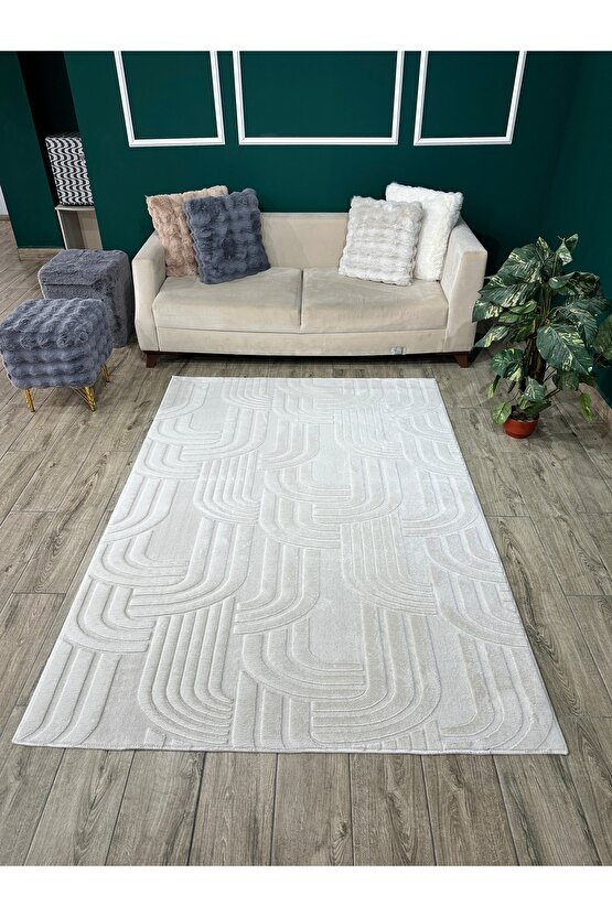 Modern Yumuşak Dokulu Tüy Dökmez Yıkanabilir Tavşan Tüyü Peluş Halı Taş