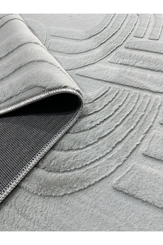 Modern Yumuşak Dokulu Tüy Dökmez Yıkanabilir Tavşan Tüyü Peluş Halı Gri