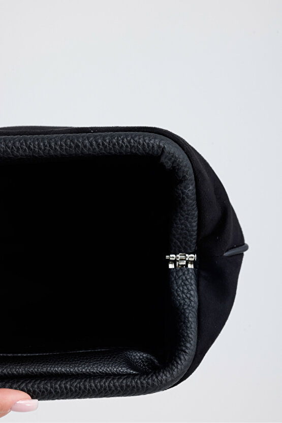 Heybes Kadın Siyah Süet Clutch El Çantası