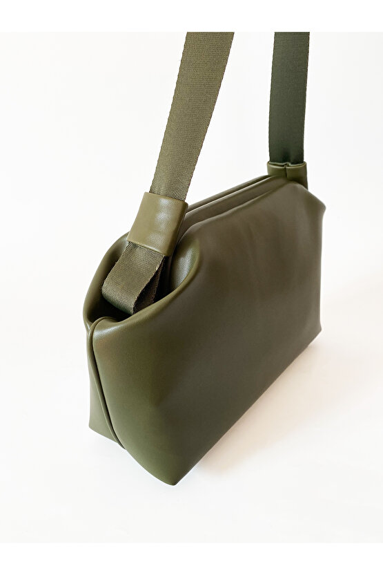 Heybes Kadın Haki Yeşil Vegan Deri Çıkarılabilir Saplı Omuz ve El Çantası