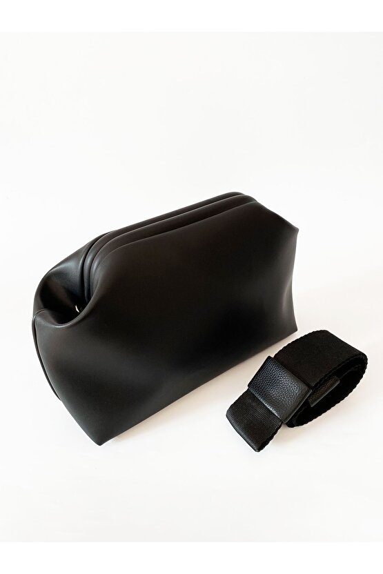 Heybes Kadın Siyah Vegan Deri Çıkarılabilir Saplı Omuz ve El Çantası