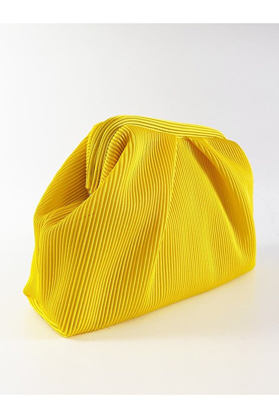 Heybes Kadın Sarı Piliseli Clutch El Çantası