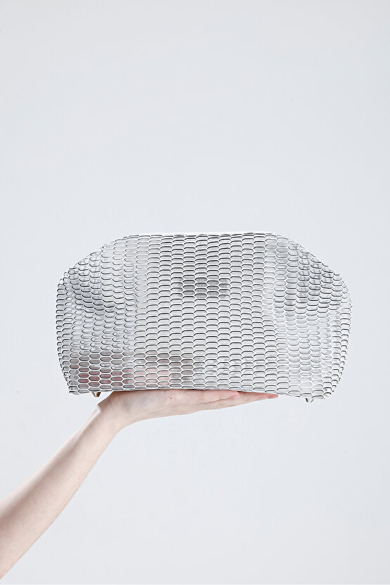 Heybes Kadın Beyaz Petek Desenli Şeffaf Clutch El Çantası