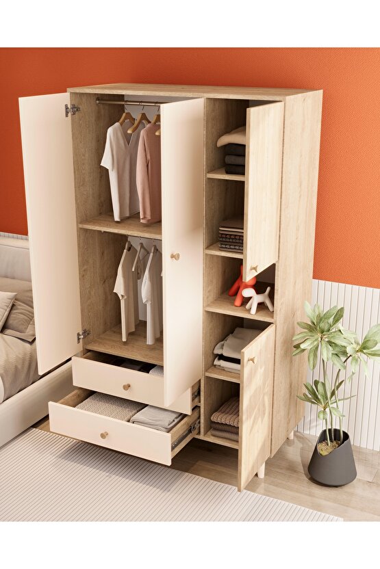 Luneria 3 Kapılı Gardırop Safir Meşe-Vizon Bej