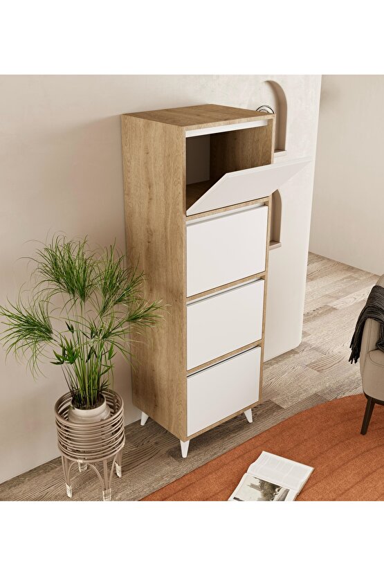 Mely Çok Amaçlı Dolap-Ekmeklik Safir Meşe-Beyaz