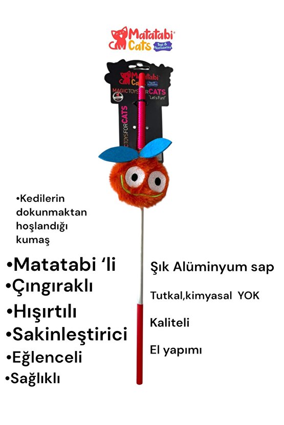 Matatabi Cats CHERY Alüminyum saplı kedi oltası(Matatabi,çıngırak ve özel hışırtı içerir.özel kumaş)