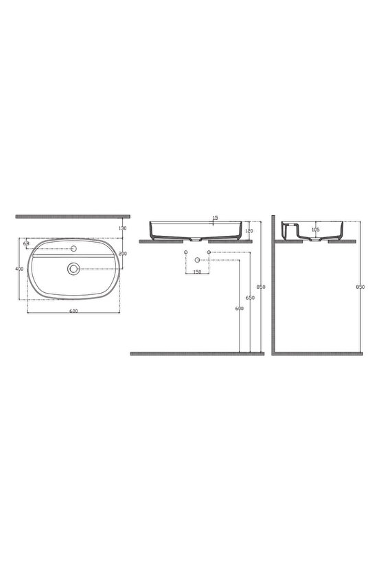 Infinity Batarya Delikli Tezgah Üzeri Lavabo 60 Cm Beyaz Extra Dekorsuz Delikli 10nf65060