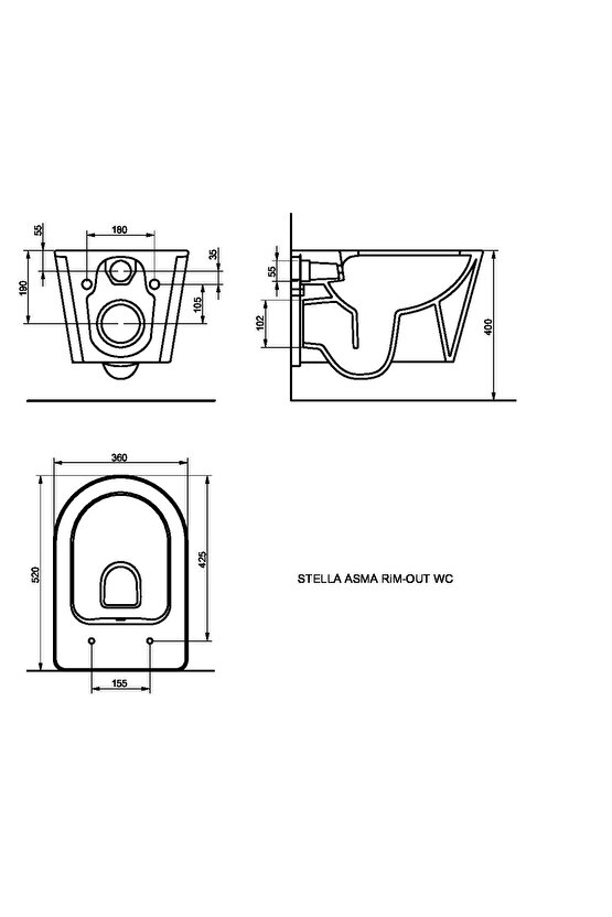 Stella Kanalsız Asma Klozet A121111h, Yavaş Kapak