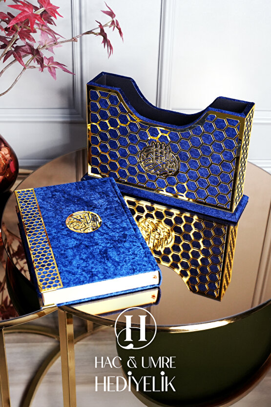 Hediyelik Kuranı Kerim | Lüks Ahşap Kutulu Kadife Kaplama Kuranı Kerim