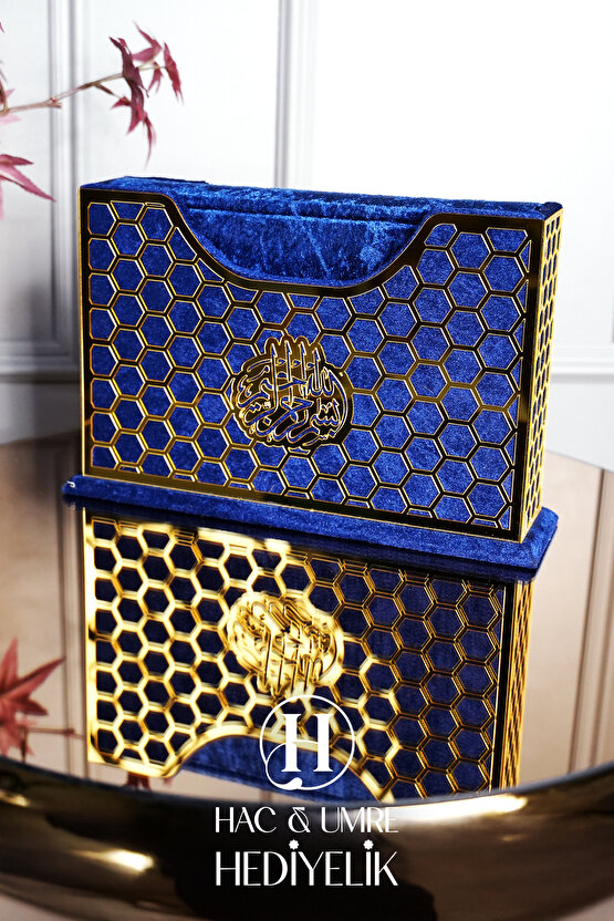 Hediyelik Kuranı Kerim | Lüks Ahşap Kutulu Kadife Kaplama Kuranı Kerim