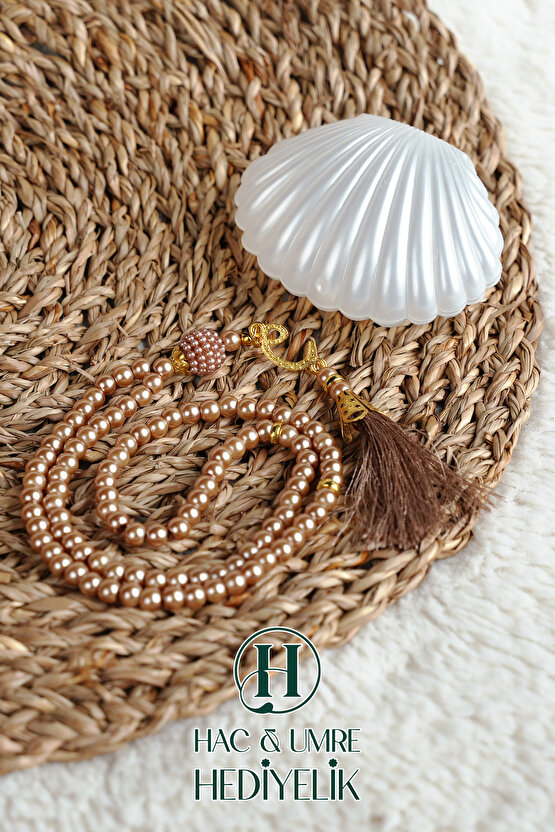 Tesbih Hediyelik | Özel Gün Davet Hediyesi | Deniz Kabuğu Kutulu 99lu İnci Tesbih Vav Süslü Püsküllü