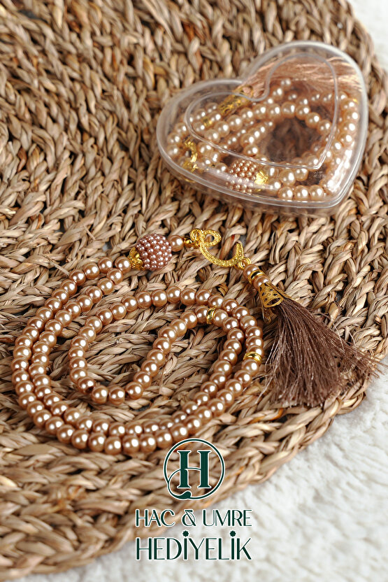 Hediyelik Tesbih | 99lu İnci Tesbih Vav İmameli Püsküllü Kalp Kutulu | Hac Umre Gün Davet Hediyesi