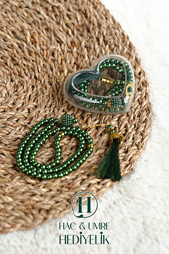 Hediyelik Tesbih | 99lu İnci Tesbih Vav İmameli Püsküllü Kalp Kutulu | Hac Umre Gün Davet Hediyesi