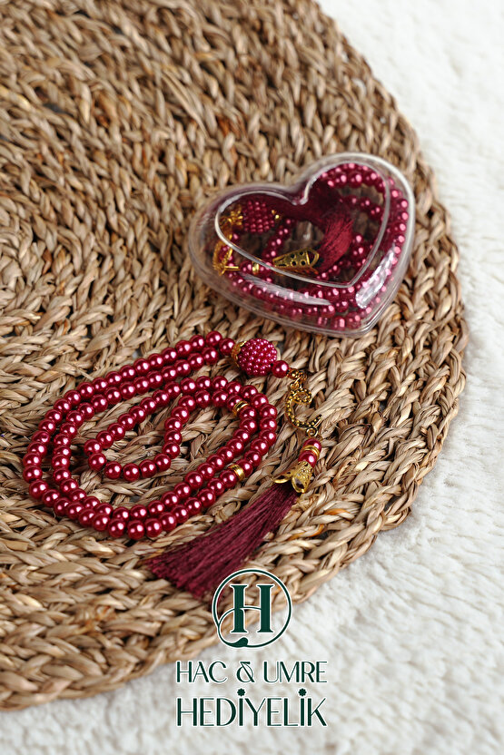 Hediyelik Tesbih | 99lu İnci Tesbih Vav İmameli Püsküllü Kalp Kutulu | Hac Umre Gün Davet Hediyesi