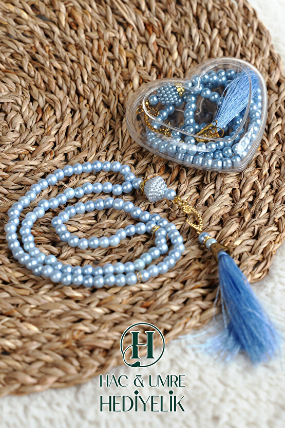 Hediyelik Tesbih | 99lu İnci Tesbih Vav İmameli Püsküllü Kalp Kutulu | Hac Umre Gün Davet Hediyesi