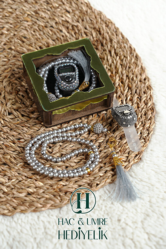 Hediyelik Tesbih Seti | Ahşap Kutulu Elektronik Tesbih ve 99lu İnci Tespih | Özel Gün Hediyesi