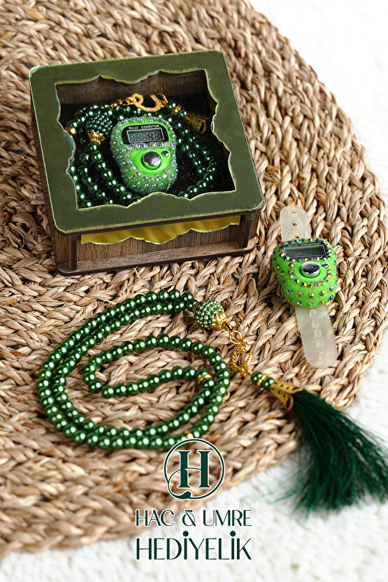 Hediyelik Tesbih Seti | Ahşap Kutulu Elektronik Tesbih ve 99lu İnci Tespih | Özel Gün Hediyesi