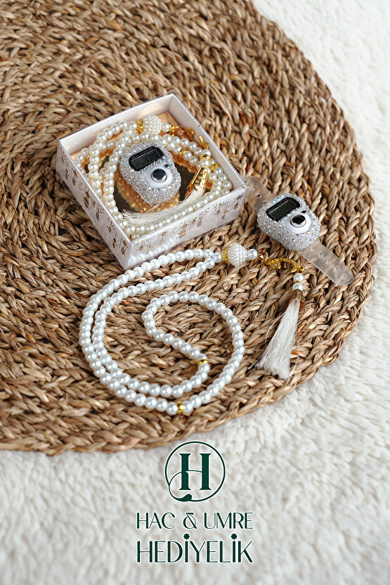 Taşlı Zikirmatik ve İnci Tesbih Seti | Mevlüd Hac Umre Davet Organizasyon Hediyesi | 10 Adet Set