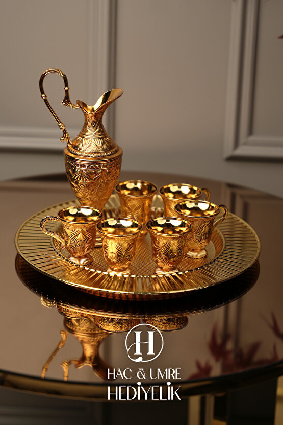 Zemzem Takımı | Zemzem Fincan Seti | Gold Zemzem Sunum Tepsisi, İbrik ve Bardak Set