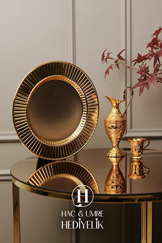Zemzem Takımı | Zemzem Fincan Seti | Gold Zemzem Sunum Tepsisi, İbrik ve Bardak Set