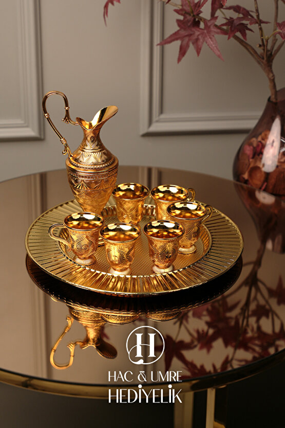 Zemzem Takımı | Zemzem Fincan Seti | Gold Zemzem Sunum Tepsisi, İbrik ve Bardak Set