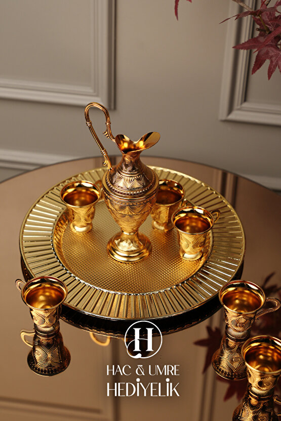 Zemzem Takımı | Zemzem Fincan Seti | Gold Zemzem Sunum Tepsisi, İbrik ve Bardak Set