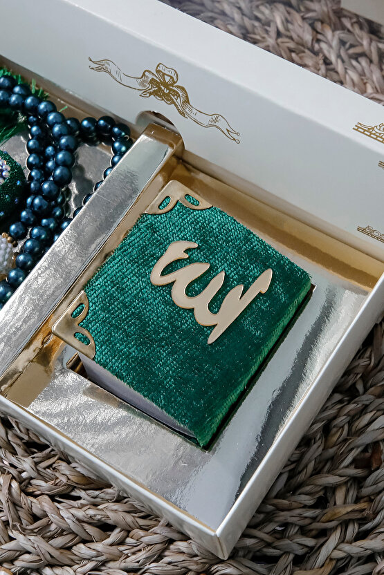 10 Adet - Taşlı Zikirmatik Tesbihmatik Kadife Kaplı Mini Kuran 99lu İnci Tesbih Seti