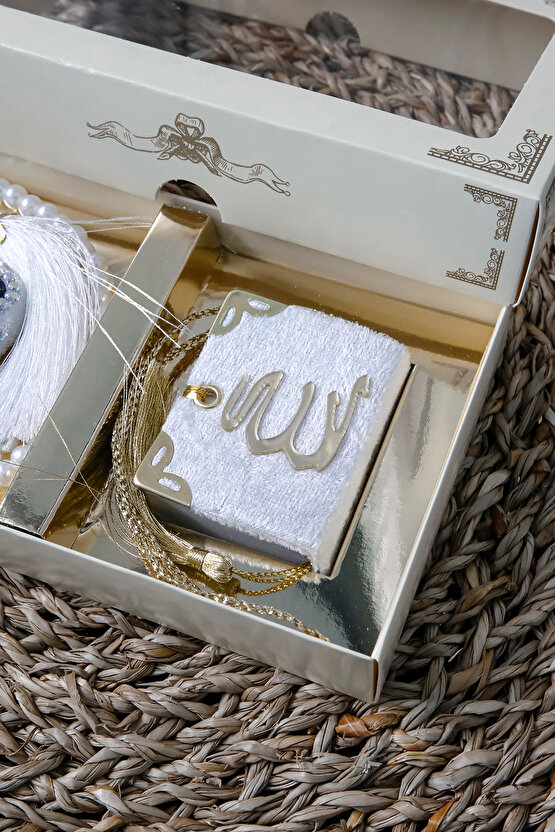 10 Adet - Taşlı Zikirmatik Tesbihmatik Kadife Kaplı Mini Kuran 99lu İnci Tesbih Seti