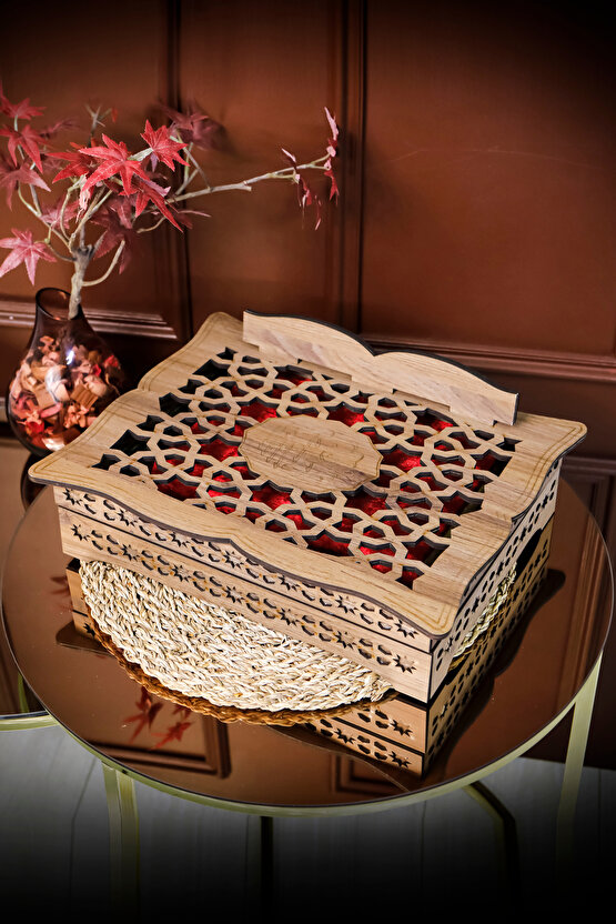 Hediyelik Kuran Seti Rahleli Ahşap Kuran Standı Kadife Kuran İnci Tesbih Seccade Seti