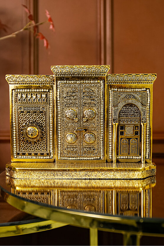 Üçlü Kabe Kapısı Minyatür Obje Ofis Yeni Iş Hediyesi Masa Üstü Dekoratif Biblo Lüks Dekor