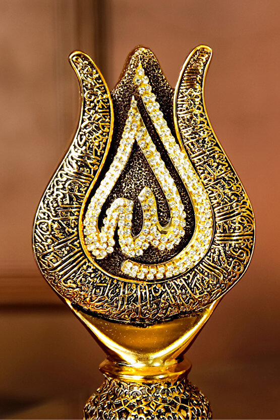 İslami Hediyelik En Güzel Manevi Hediyeler Gold Dekoratif Obje Lale Allah Muhammed Lüks Biblo